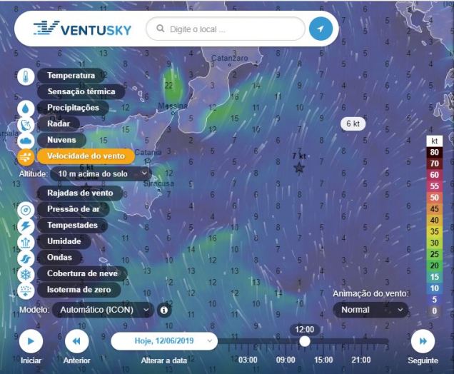 Velocidade do vento.